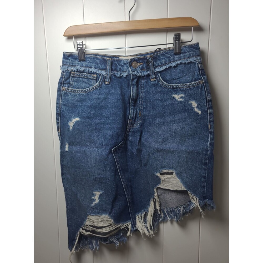 Current Elliot Denim Distresed Skirt Women's 26 Blue Asymmetrical Pockets New